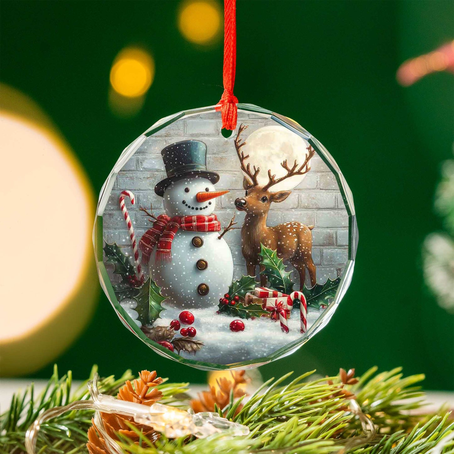 Netecom Snowman and Reindeer Glass Ornament – Christmas Tree Decor, Perfect Holiday Gift Keepsake 3 in
