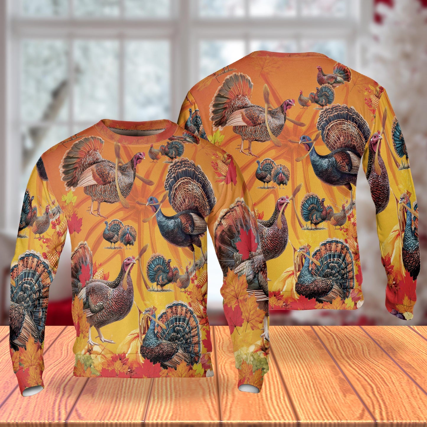 Netecom Thanksgiving Turkey Wishbone Sweatshirt 3D All Over Print  – Unisex Crewneck Pullover, Lightweight Fleece Casual Outfit