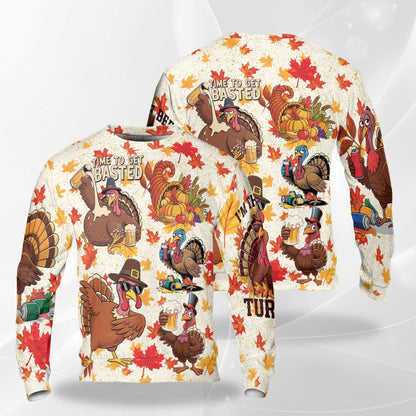 Netecom Thanksgiving Turkey Sweatshirt 3D All Over Print, Funny Turkey Drink Beer Design, Crewneck Pullover for Costume Party