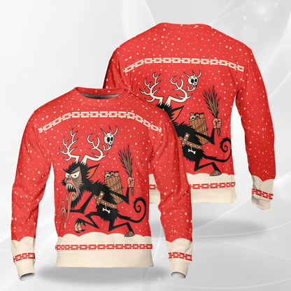 Netecom Merry Krampus Christmas Sweatshirt 3D All Over Print, Horror Style, Crewneck Pullover for Costume Party