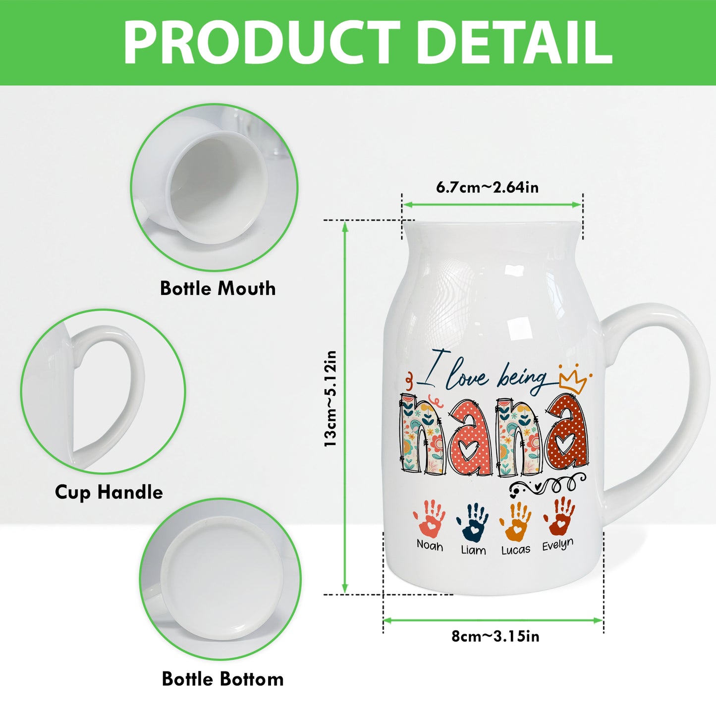 Netecom Personalized I Love Being NANA Ceramic Mug , Custom Grandkids Names and Handprints Coffee Cup , Unique Christmas or Mother's Day Gift for Grandma