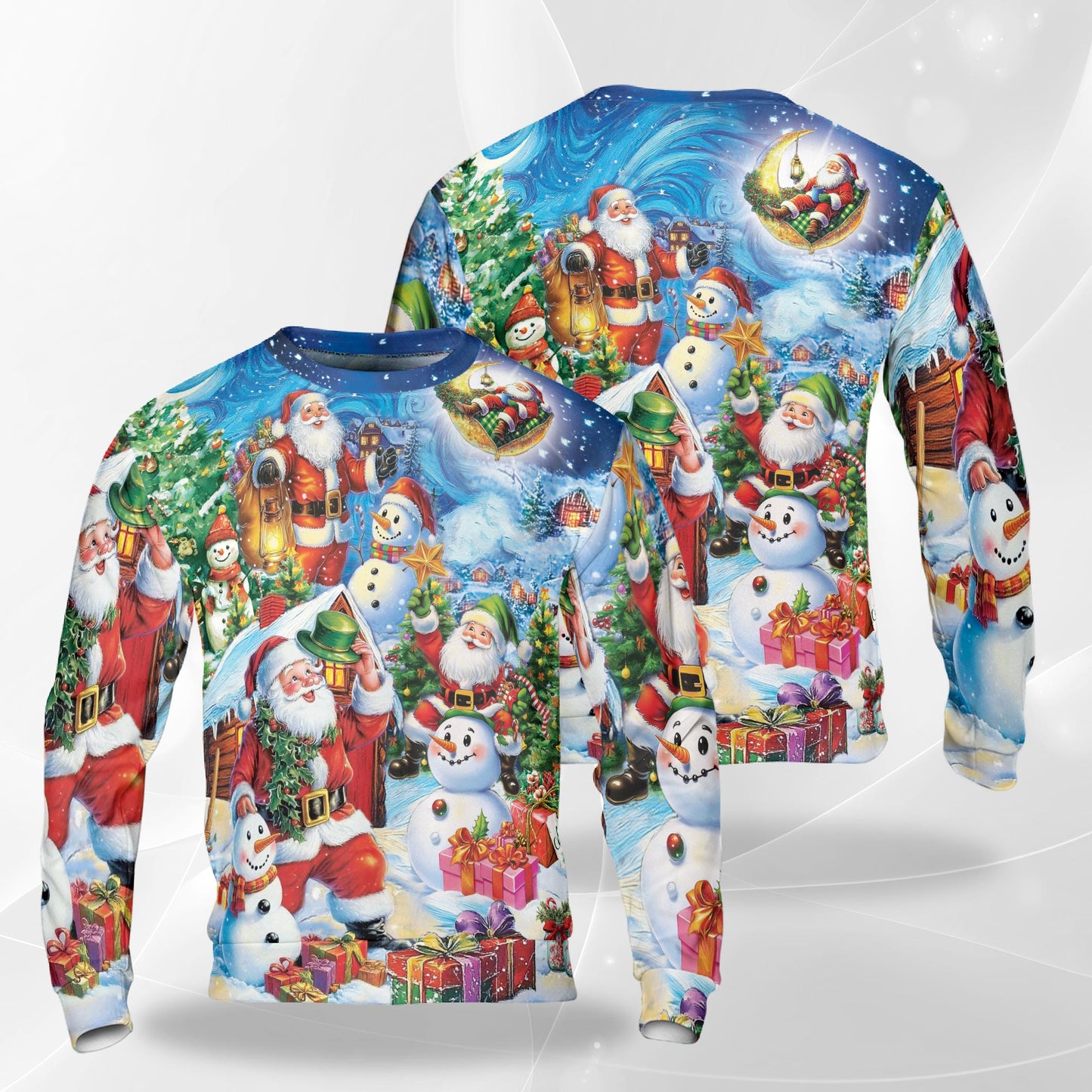 Netecom Santa Clause in Snow Sweatshirt 3D All Over Print, Snowman Christmas Design, Crewneck Pullover for Costume Party
