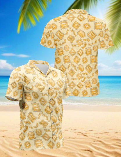 Netecom Vintage Italian Pasta Hawaiian Shirt for Men, Funny Foodie Pattern Aloha Button Down Short Sleeve Summer Shirt