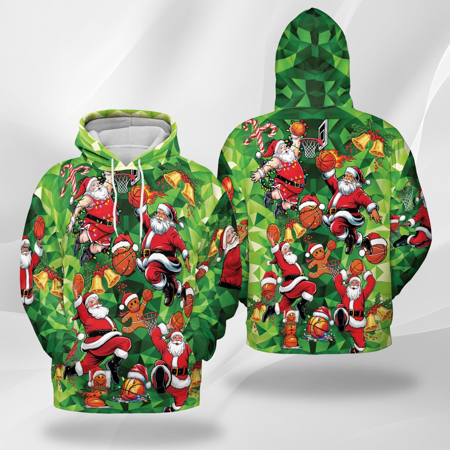 Netecom Santa Claus Basketball Christmas Print Hoodie with Front Pocket, All Over Sports Graphic Sweatshirt Unisex Casual
