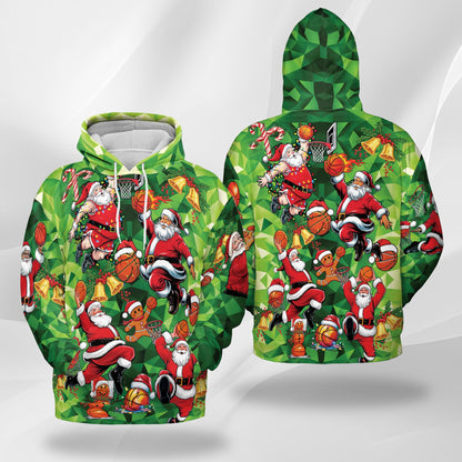 Netecom Santa Claus Basketball Christmas Print Hoodie with Front Pocket, All Over Sports Graphic Sweatshirt Unisex Casual