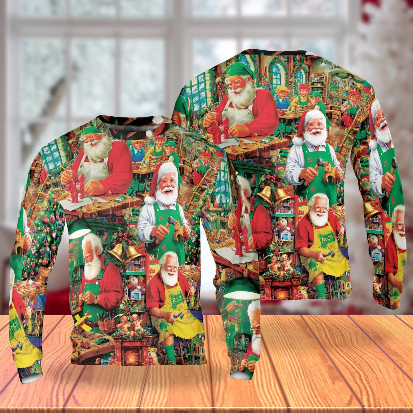 Vintage Santa Claus Factory Sweatshirt, 3D All Over Print Retro Christmas Workshop Crewneck Pullover for Men Women, Santa Lover Gift - Netecom