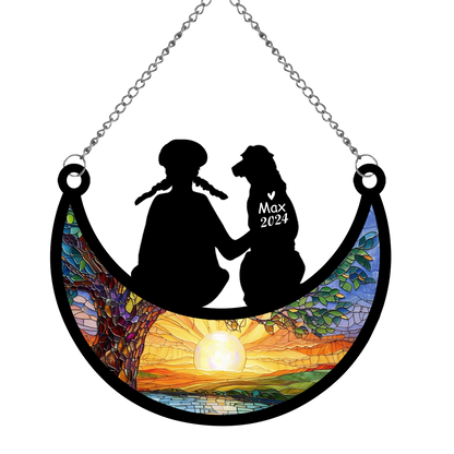 Netecom Dog Memorial Suncatcher, Personalized Dog Ornament with Name Date, Bereavement Gift Loss of Dog, Loss of Pet Sympathy Gift, Dog Passing Away Gift, Rememberance Gift for Dog Lover