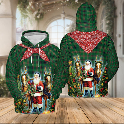 Netecom Santa Claus Cowboy Christmas Pattern 3D Hoodie with Front Pocket, Unisex Casual All Over Graphic Sweatshirt