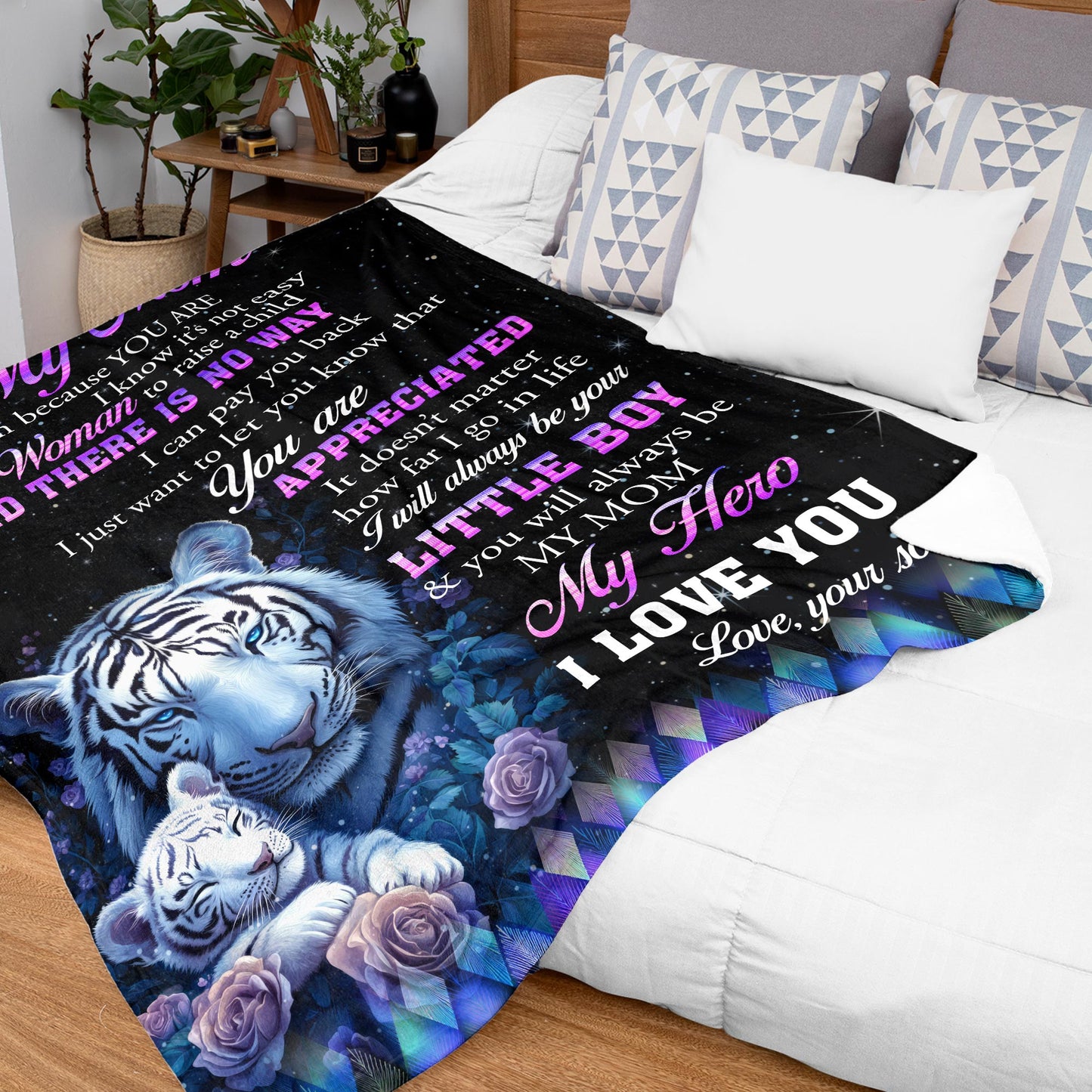 Netecom Personalized To My Mom Blanket from Daughter Son, Custom White Tiger Throw Blanket for Sofa, Bed, or Couch, Ultra Soft and Warm Gifts for Birthday, Christmas, or Anniversary