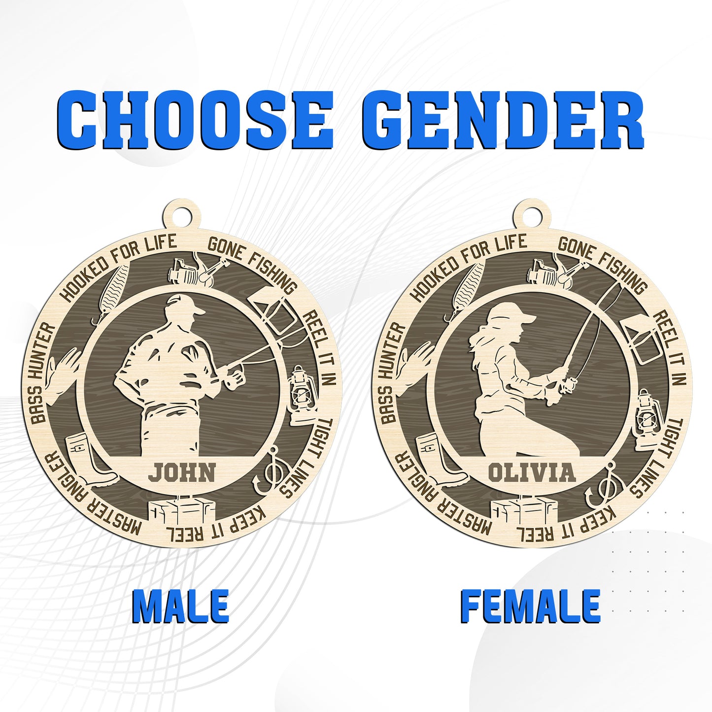 Netecom Personalized Custom Fishing Ornament – Personalized Wooden Fishing Design with “Gone Fishing” & Custom Name