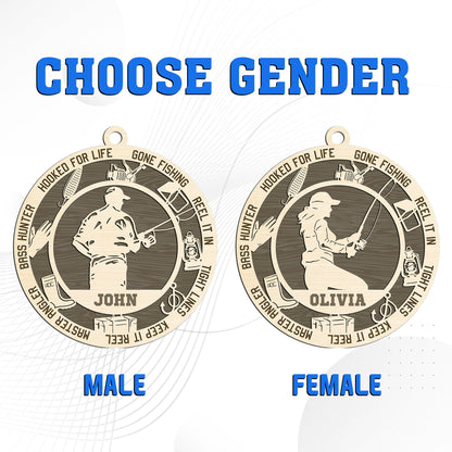 Netecom Personalized Custom Fishing Ornament – Personalized Wooden Fishing Design with “Gone Fishing” & Custom Name