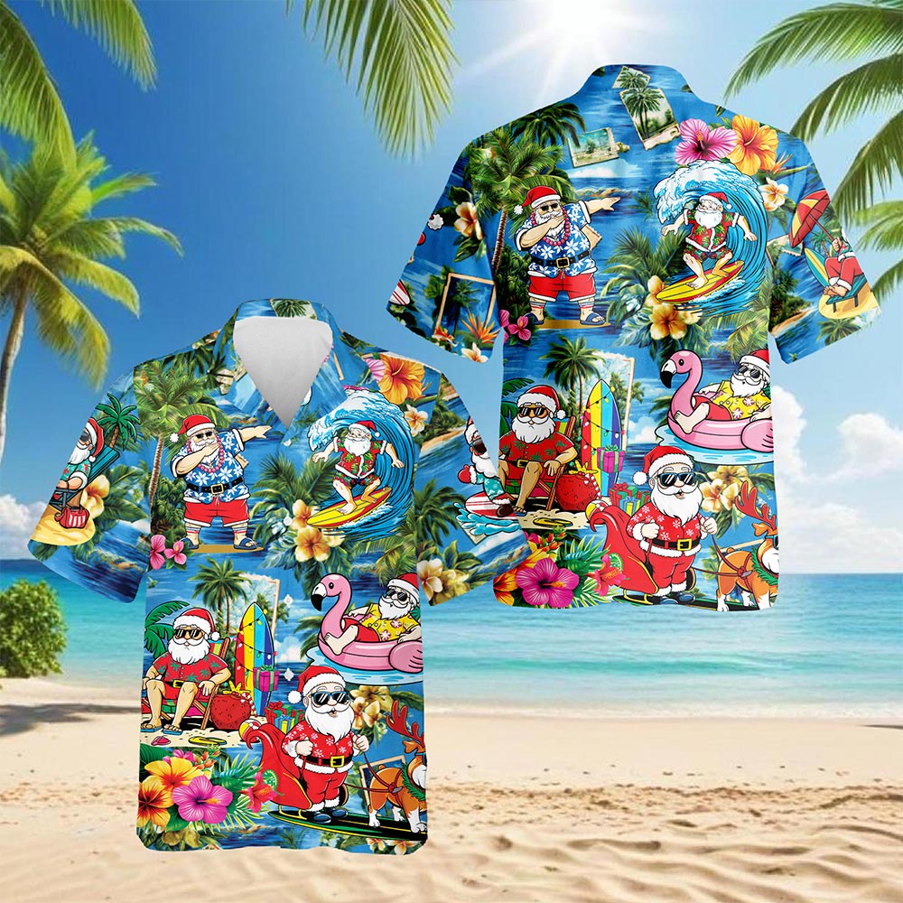 Netecom Christmas Santa Claus Hawaiian Shirt for Men, Tropical Button Down Summer Beach Short Sleeve Shirts, Size S-5XL