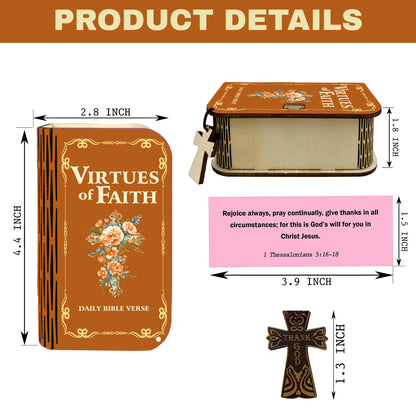 Netecom Virtues Bible Verse Cards Box Set 150 pcs – Daily Inspirational Scripture Prayer Cards in Wooden Box, Christian Religious Gift with Cross for Women, Men