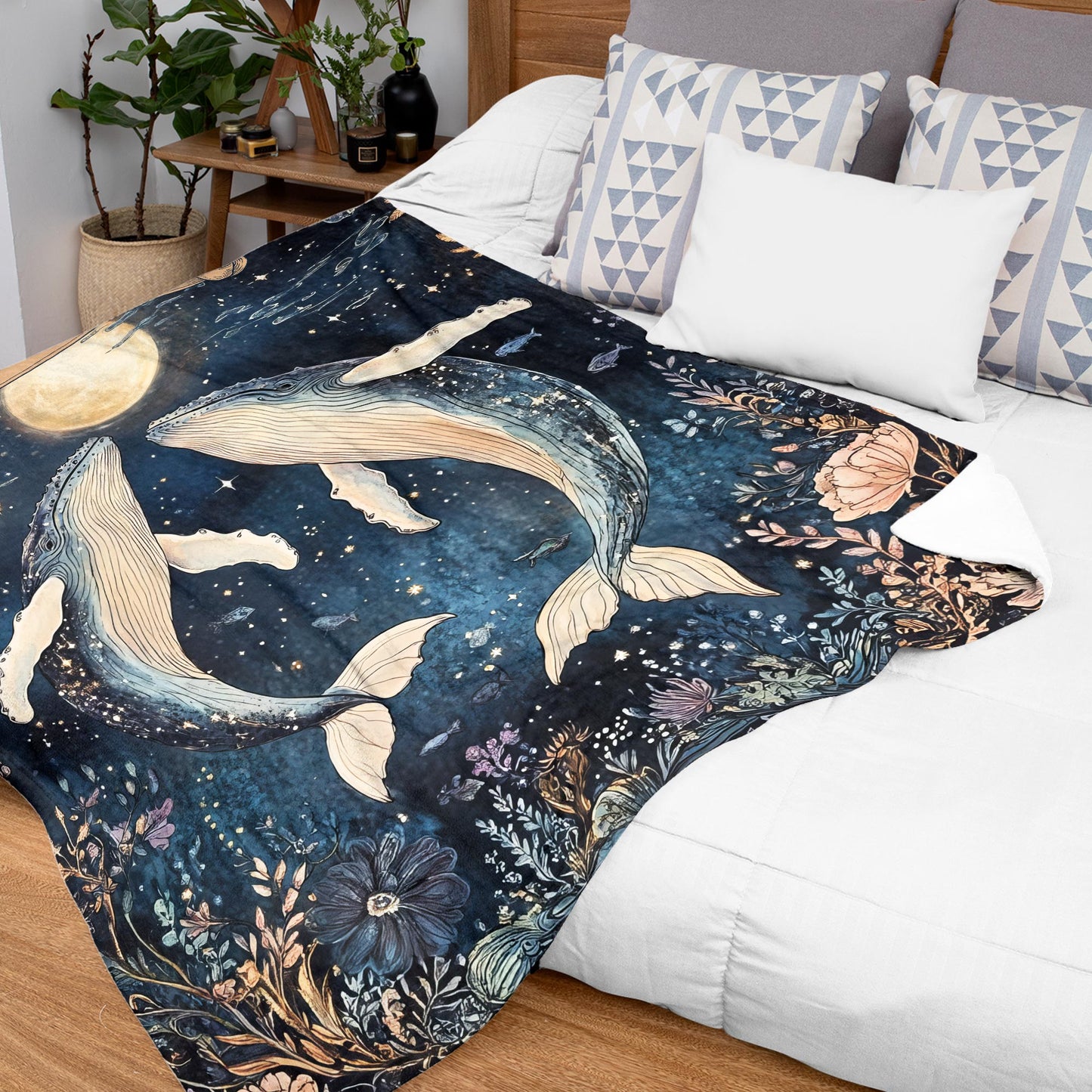 Netecom Personalized Couple Whale Blanket, Custom Name Ocean Moon Throw Blanket for Couch, Bed or Sofa, Ultra Soft Warm, Cute Gift for Husband Wife, Valentine’s Day or Anniversary Present