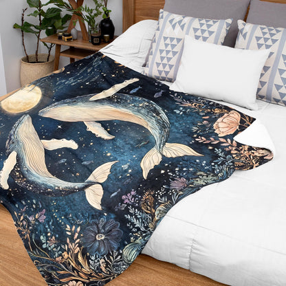 Netecom Personalized Couple Whale Blanket, Custom Name Ocean Moon Throw Blanket for Couch, Bed or Sofa, Ultra Soft Warm, Cute Gift for Husband Wife, Valentine’s Day or Anniversary Present