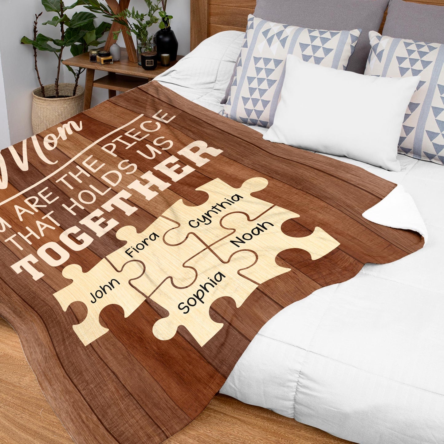 Netecom Personalized Puzzle Piece To My Mom Blanket, Custom Family Name Throw Blanket for Couch, Bed or Sofa, Ultra Soft Warm Gift for Christmas and Cozy Winter