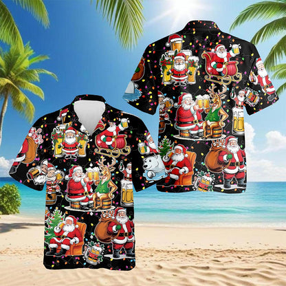 Netecom Santa Beer Lover Hawaiian Shirt for Men, Funny Christmas Drinking Holiday Button Down Summer Beach Shirt, S-5XL