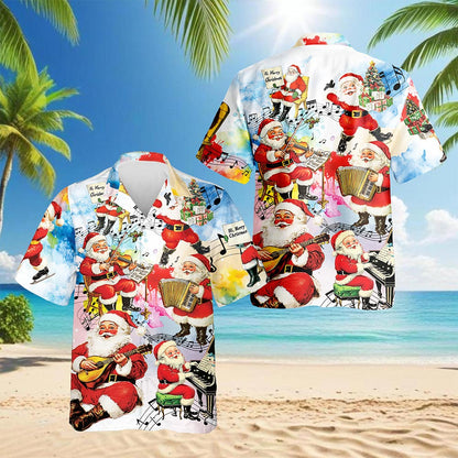 Netecom Musical Santa Claus Christmas Hawaiian Shirt, Funny Holiday Button Down Summer Beach Short Sleeve Shirt, S-5XL