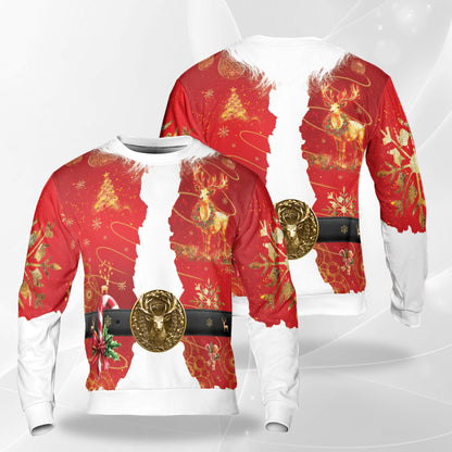 Netecom Santa Clause Sweatshirt  3D All Over Print, Christmas Ornament Holiday Design, Crewneck Pullover for Costume Party