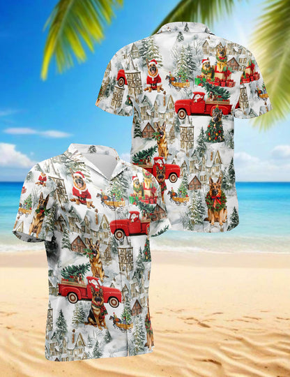 Netecom German Shepherd Christmas Hawaiian Shirt for Men, Dog Lover Holiday Button Down Summer Beach Short Sleeve Shirt, S-5XL