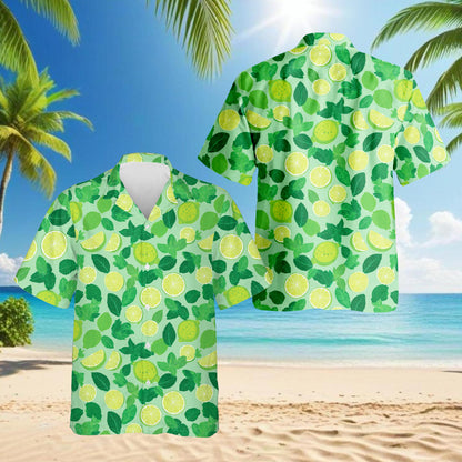 Netecom Lemon Pattern Hawaiian Shirt for Men, Lemon Lover Gifts, Fruit Button Down Summer Beach Short Sleeve Shirts