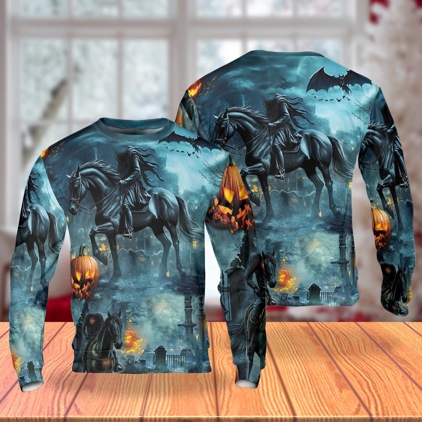 Netecom Halloween Rider on Horse Sweatshirt 3D All Over Print – Unisex Crewneck Pullover, Lightweight Fleece Casual Outfit