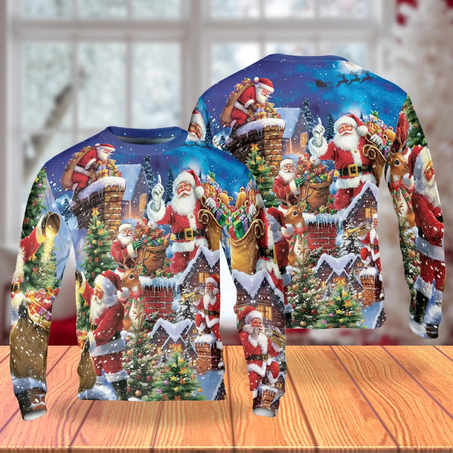 Santa Claus Collage Pattern Sweatshirt, 3D All Over Print Christmas Holiday Crewneck Pullover for Men Women, Santa Lover Gift - Netecom
