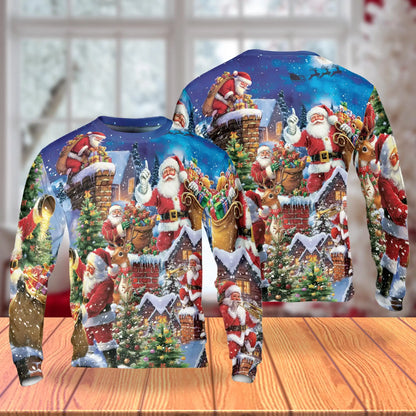 Santa Claus Collage Pattern Sweatshirt, 3D All Over Print Christmas Holiday Crewneck Pullover for Men Women, Santa Lover Gift - Netecom