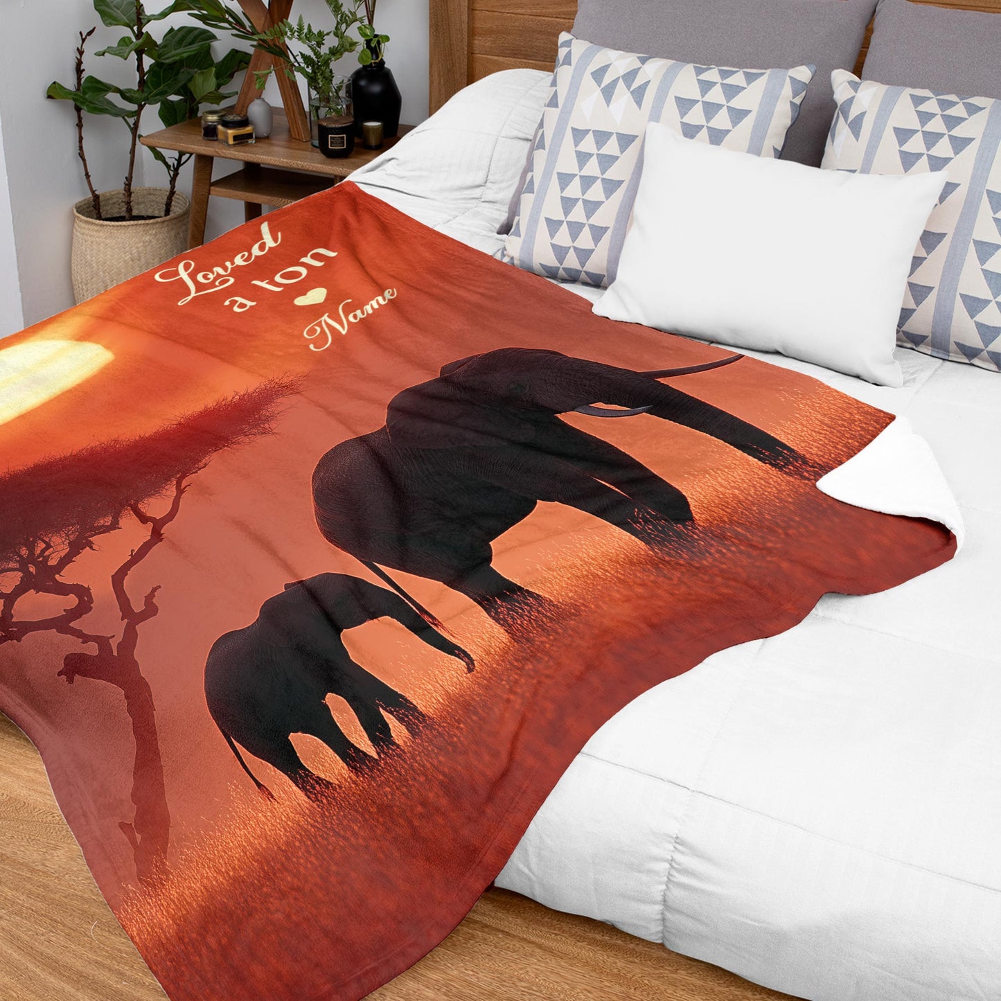 Netecom Personalized Elephant Family Blanket, Custom Name Baby Elephant Throw Blanket for Couch, Bed or Sofa, Ultra Soft Warm, Birthday Gifts for Women Men, Christmas or Anniversary Present