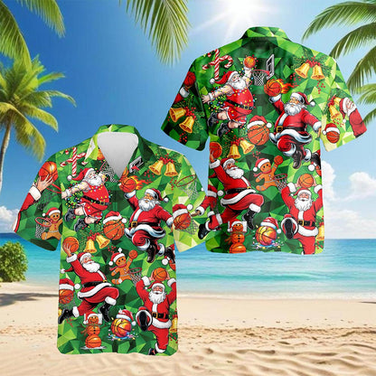Netecom Santa Claus Basketball Christmas Hawaiian Shirt for Men, Funny Sports Holiday Button Down Summer Beach Shirt, S-5XL