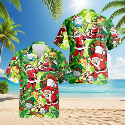 Netecom Santa Claus Christmas Hawaiian Shirt, Golfer Holiday Button Down Summer Beach Short Sleeve Shirt, S-5XL