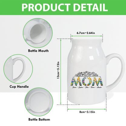 Netecom Personalized Floral "MOM" Ceramic Jug Vase with Custom Names, Unique Family Gift for Mother’s Day, Birthdays, or Holidays