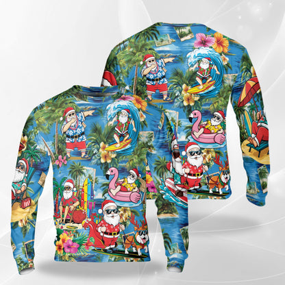 Netecom Santa Clause On The Beach Sweatshirt 3D All Over Print, Christmas July Design, Crewneck Pullover for Costume Party