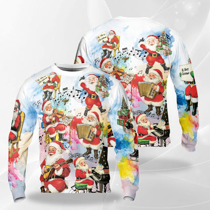 Netecom Christmas Music Santa Sweatshirt 3D All Over Print, Musical Instrument Design, Crewneck Pullover for Costume Party