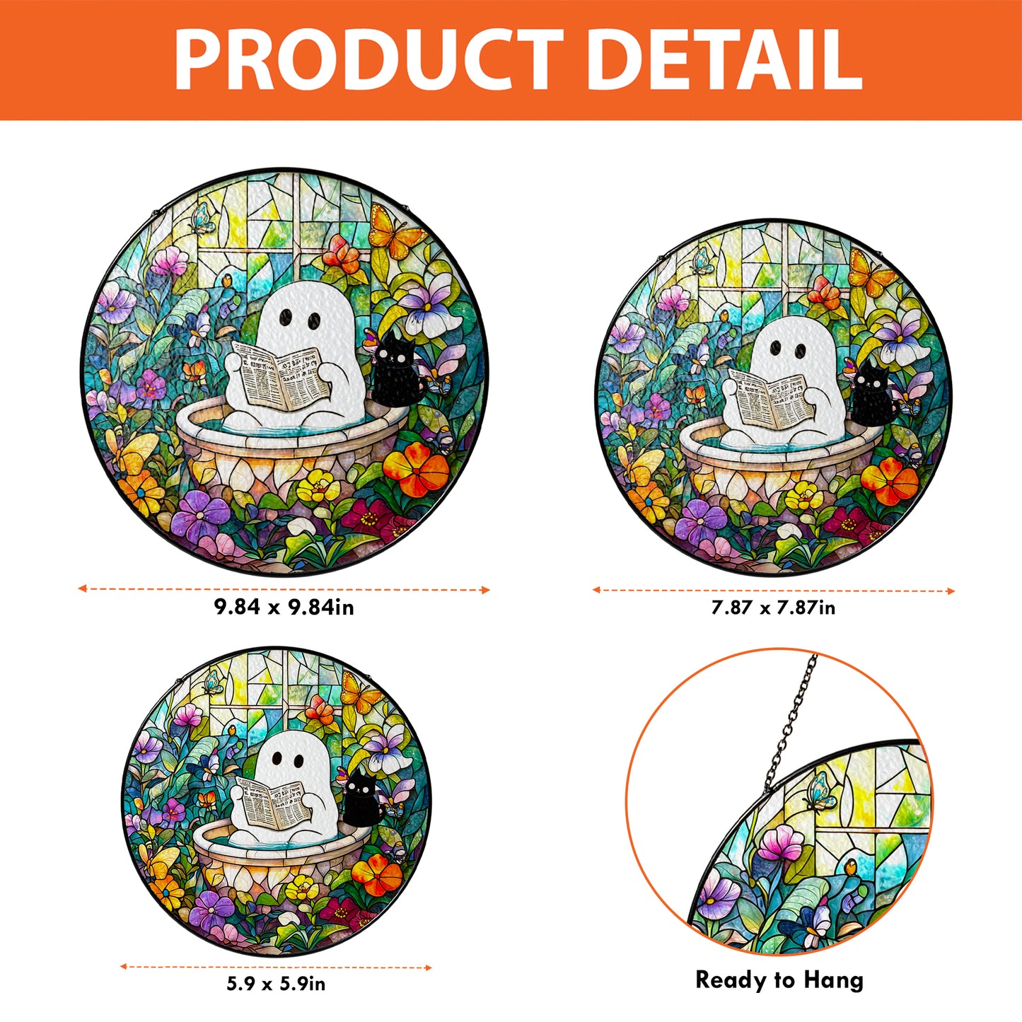 Netecom Ghost in Bathtub Stained Glass Sun Catcher – Whimsical Window Hanging, Perfect Gift for Fun Decor Lovers