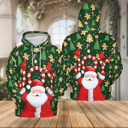 Netecom Santa Claus Joy Christmas 3D Hoodie with Front Pocket, Unisex Casual All Over Gingerbread Graphic Sweatshirt