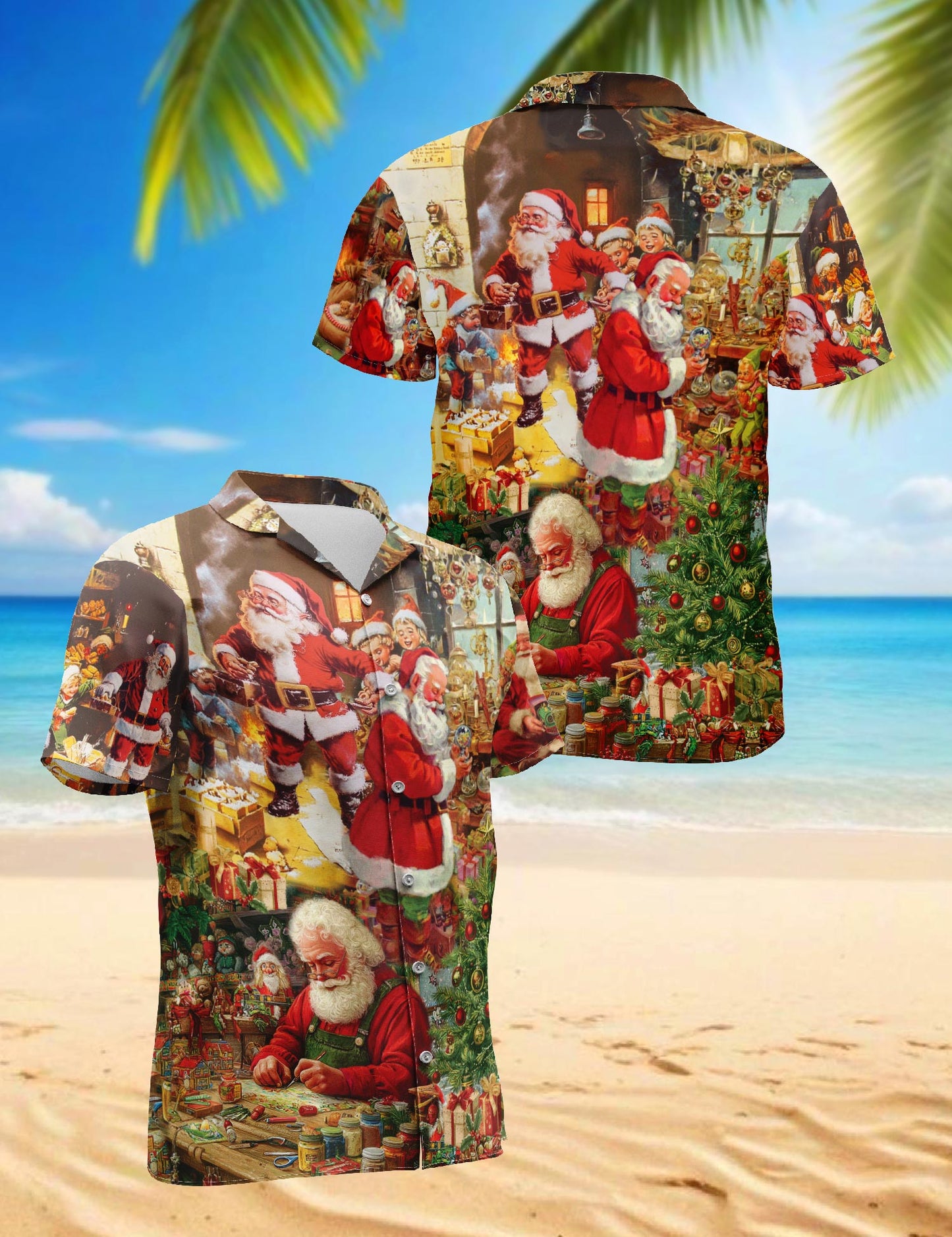 Netecom Vintage Santa Claus Christmas Hawaiian Shirt for Men, Festive Holiday Print Button Down Short Sleeve Shirt, S-5XL