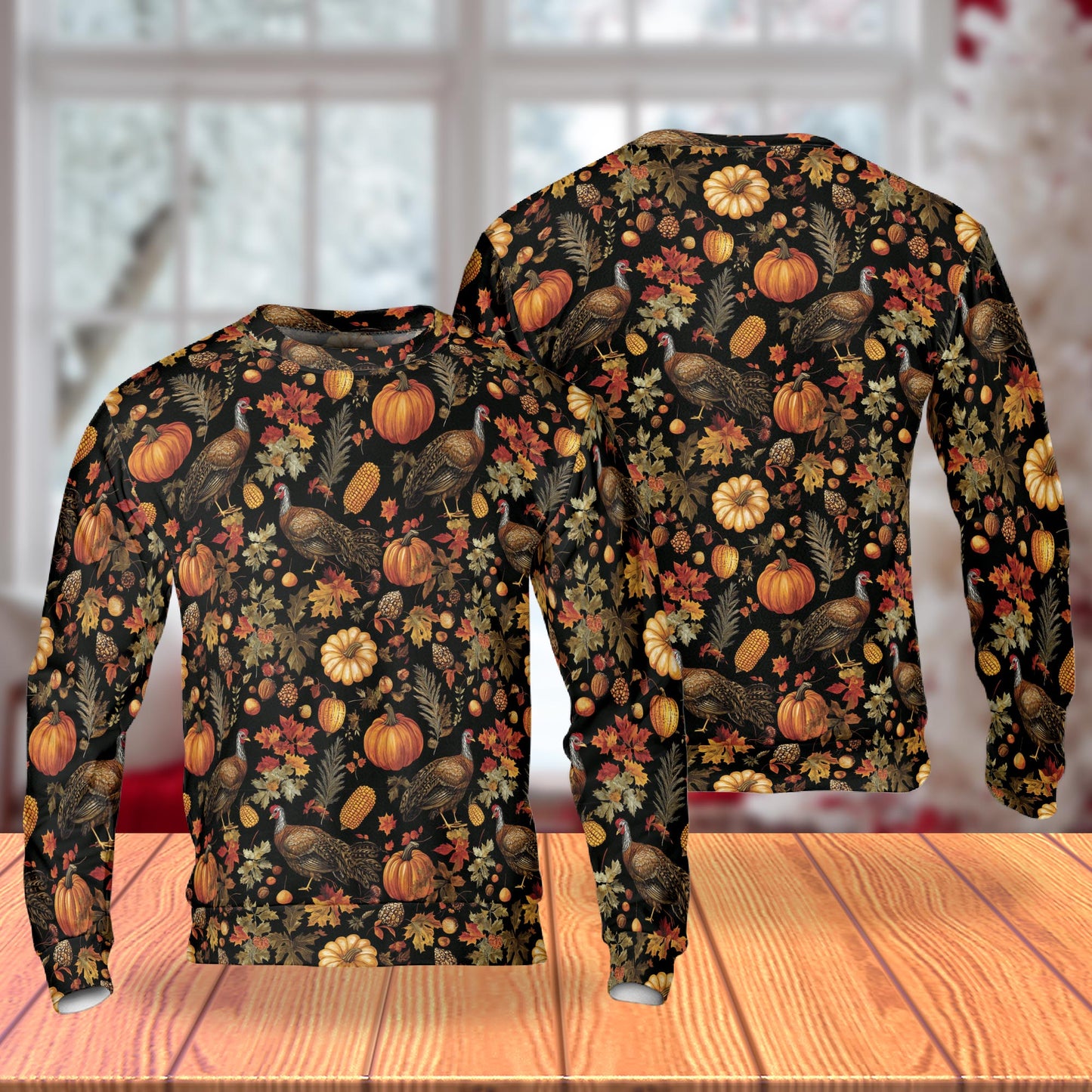 Netecom Thanksgiving Turkey Pumpkin Sweatshirt 3D All Over Print – Unisex Crewneck Pullover, Lightweight Fleece Casual Outfit