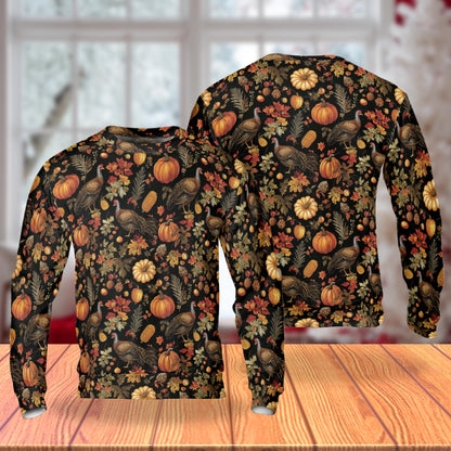 Netecom Thanksgiving Turkey Pumpkin Sweatshirt 3D All Over Print – Unisex Crewneck Pullover, Lightweight Fleece Casual Outfit