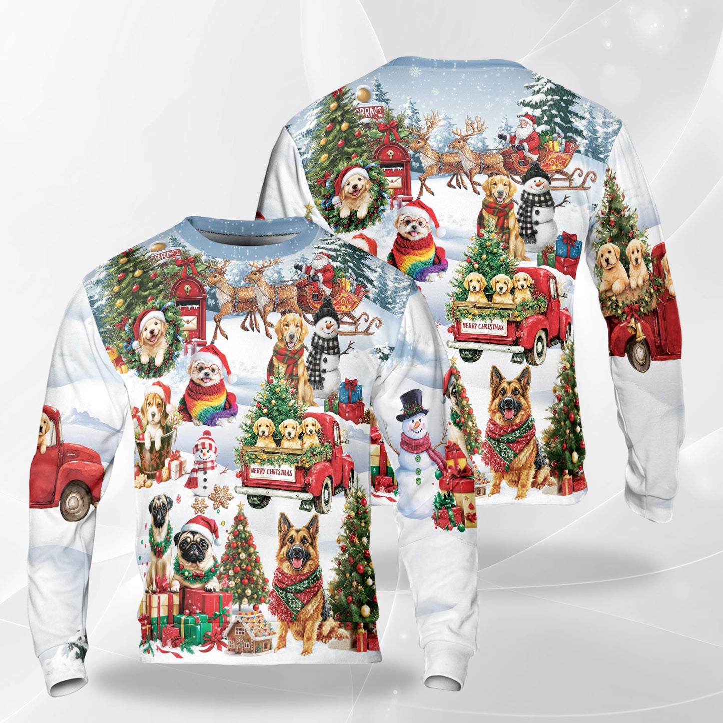 Netecom Funny Christmas Dogs in Snow Sweatshirt 3D All Over Print, Puppy Lover Gifts, Crewneck Pullover for Costume Party