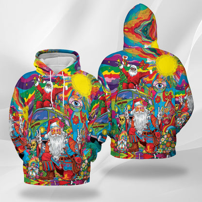 Netecom Hippie Santa Claus Print Hoodie with Front Pocket, All Over Funny Christmas Holiday Graphic Sweatshirt Unisex Casual