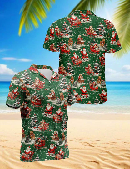 Netecom Funny Santa Sleigh Christmas Hawaiian Shirt for Men Women, Xmas Style Button Down Shirts, S-5XL