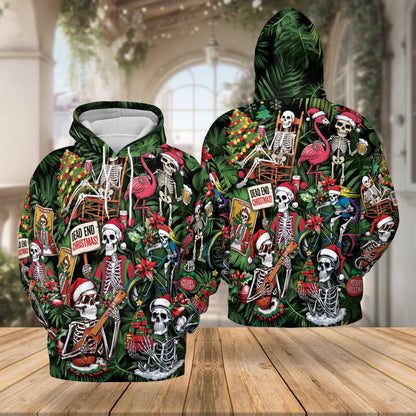 Netecom Skeleton Santa Claus Christmas 3D Hoodie with Front Pocket, Unisex Casual All Over Skull Graphic Sweatshirt
