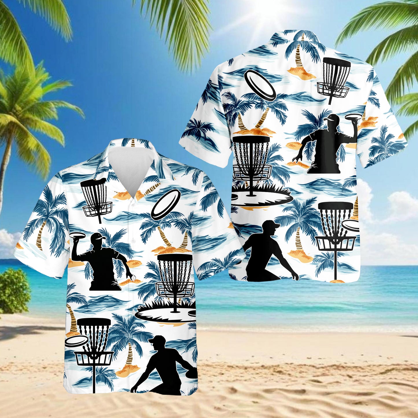 Netecom Tropical Disc Golf Hawaiian Shirt for Men, Golf Player Gift, Sport Button Down Summer Beach Short Sleeve Shirts