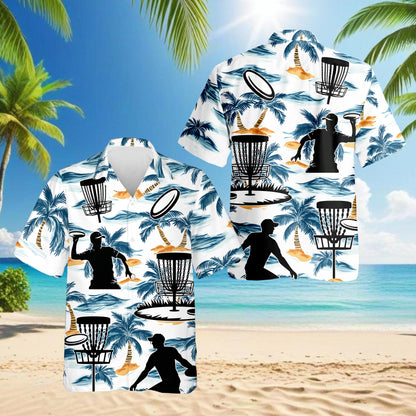 Netecom Tropical Disc Golf Hawaiian Shirt for Men, Golf Player Gift, Sport Button Down Summer Beach Short Sleeve Shirts