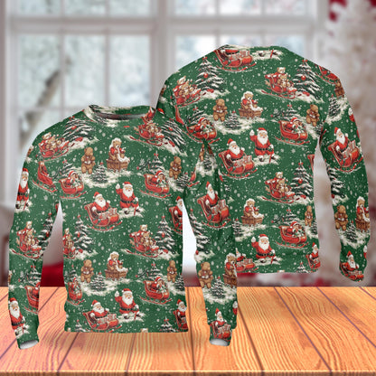 Netecom Santa Bear Sleigh Christmas Sweatshirt 3D All Over Print – Unisex Crewneck Pullover, Lightweight Fleece Casual Outfit