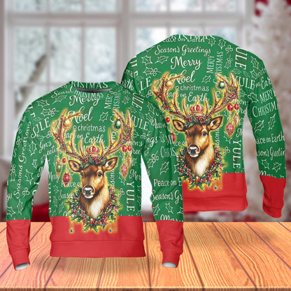 Netecom Christmas Reindeer Ornaments Sweatshirt 3D All Over Print – Unisex Crewneck Pullover, Lightweight Fleece Casual Outfit