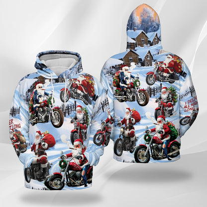Netecom Santa Claus Motorcycle Christmas Print Hoodie with Front Pocket, All Over Graphic Winter Snow Sweatshirt Unisex Casual