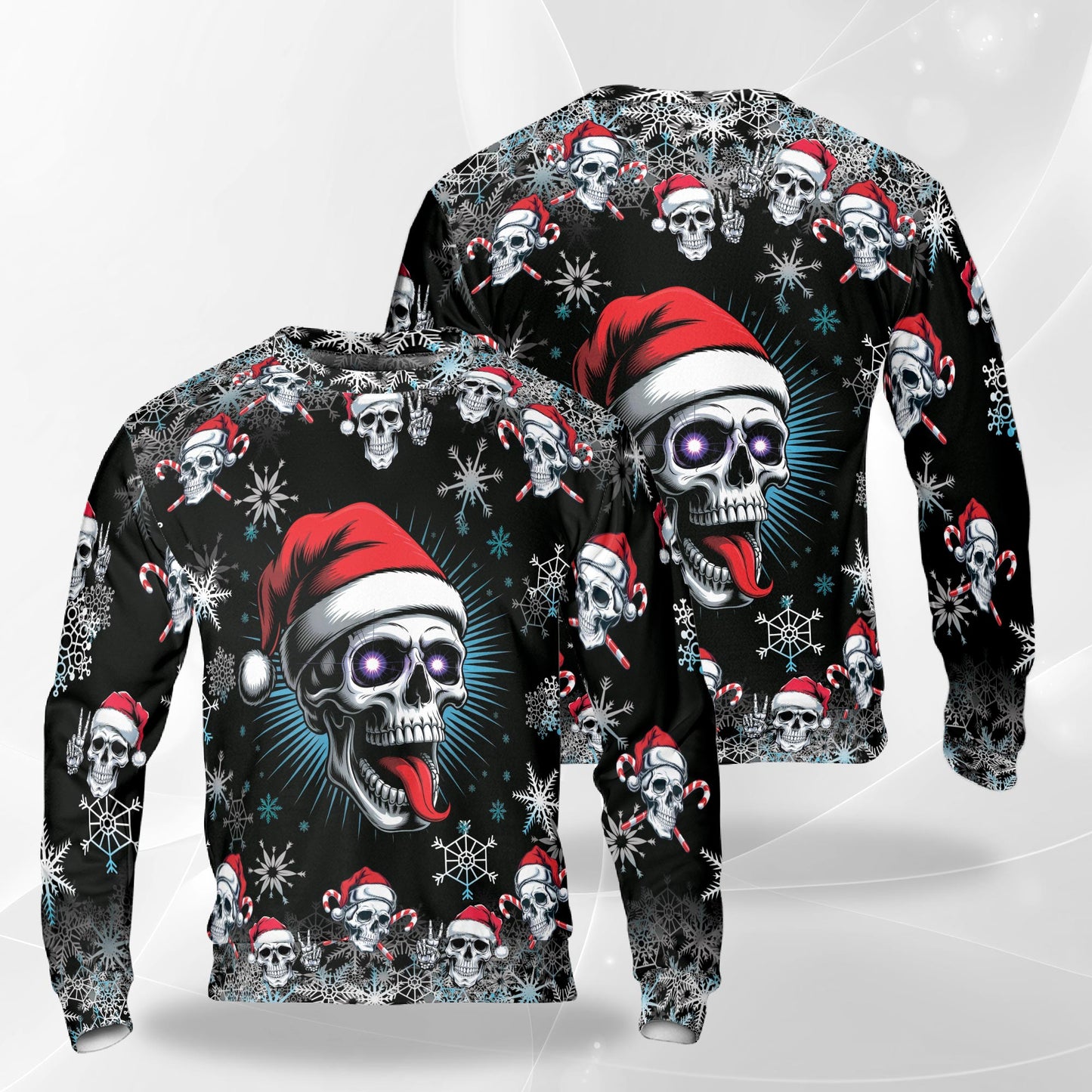 Netecom Christmas Santa Skull Sweatshirt 3D All Over Print, Horror Skeleton Design, Crewneck Pullover for Costume Party