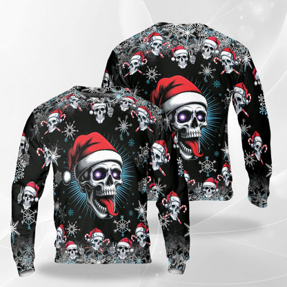Netecom Christmas Santa Skull Sweatshirt 3D All Over Print, Horror Skeleton Design, Crewneck Pullover for Costume Party